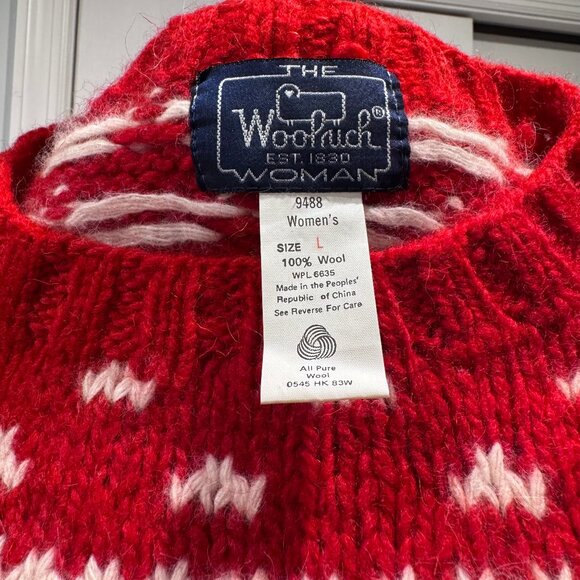 VTG Woolrich Double Reindeer 100% Wool Christmas Red and White Sweater (Size L) - Picture 12 of 13